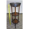 Image 1 : Round Wood 3-Tier Stand w/ Metal Ornamentation 14" Dia., 37" High