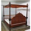 Image 3 : Custom Koa Carved King Four-Poster Bed w/ Hawaii Coat of Arms Motif  (Mattress Not Included)