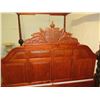 Image 5 : Custom Koa Carved King Four-Poster Bed w/ Hawaii Coat of Arms Motif  (Mattress Not Included)
