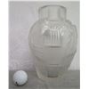 Image 1 : Frosted Crystal Vase w/ Raised Greco-Roman Motif 9.5" High