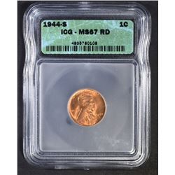 1944-S LINCOLN CENT  ICG MS-67 RD