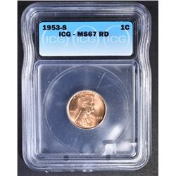 1953-S LINCOLN CENT  ICG MS-67 RD