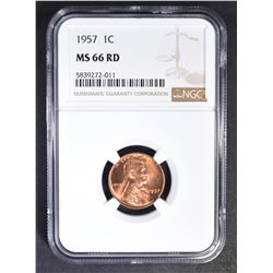 1957 LINCOLN CENT  NGC MS-66 RD