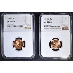 1955-S & 1956-D LINCOLN CENTS  NGC MS-66 RD
