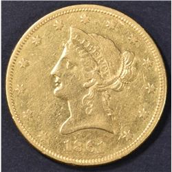 1861 $10 GOLD LIBERTY  NICE AU