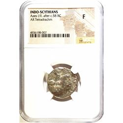 AFTER 58 BC AZES I/II AR TETRADRACHM NGC F