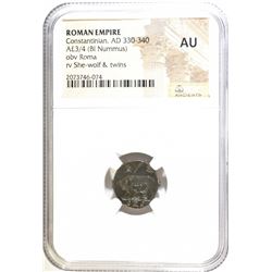 AD 330-340 CONSTANTINIAN AE3/4 BI NUMMUS NGC AU
