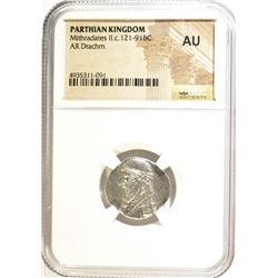 121-91 BC MITHRADATES II AR DRACHM NGC AU