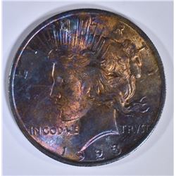 1923 PEACE DOLLAR  BU  RAINBOW TONED