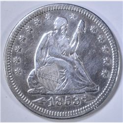1853 ARROWS & RAYS SEATED LIBERTY QUARTER XF/AU
