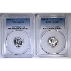 1943-D & 45-D MERCURY DIMES  PCGS MS-66 FB