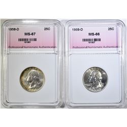 1958-D & 59-D WASHINGTON QUARTERS PNA SUPERB GEM