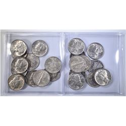 LOT OF 21 MERCURY DIMES: