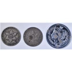 1865 3-CENT NICKEL & 1852 & 53 3-PC SILVER