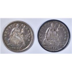 1851 VF & 1858-O XF SEATED HALF DIMES