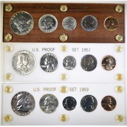 1957, 58 & 59 PROOF SETS IN PLASTIC HOLDERS