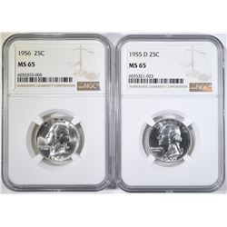 1955-D & 56 WASHINGTON QUARTERS NGC NMS-65