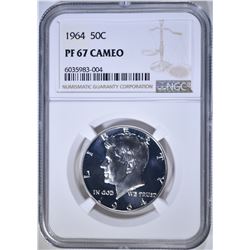 1964 KENNEDY HALF DOLLAR, NGC PF-67 CAMEO