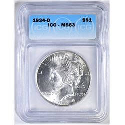 1934-D PEACE DOLLAR PCGS MS-63