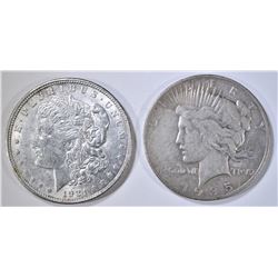 1921 MORGAN AU & 1935-S FINE PEACE SILVER DOLLARS