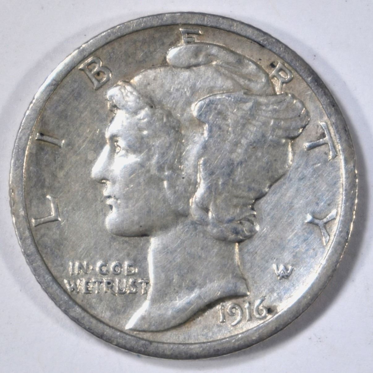 1916-D MERCURY DIME AU
