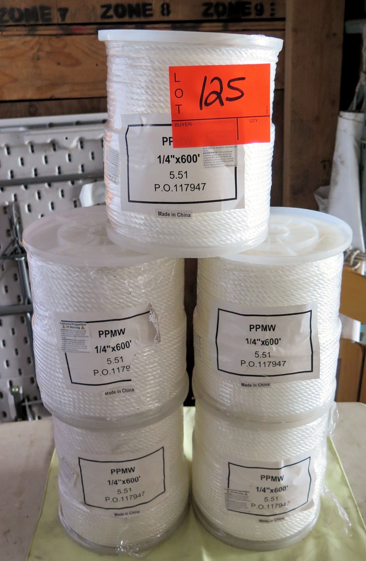White Rope Spool Qty 5 Spools White Rope PPMW 1/4