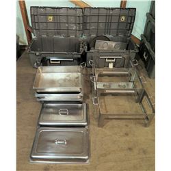Qty 2 Footed Warmers w/ Chafing Serving Dishes & Lid in Hard Case