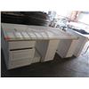 Image 25 : White Wood Desk w/ Acrylic Top, Side File Drawers & End Shelf 96"x48"x35"H