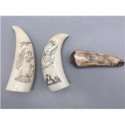 Three Scrimshaw Ivory Pieces