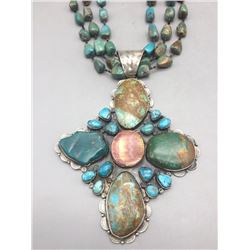 Huge Turquoise Cross Pendant and Necklace