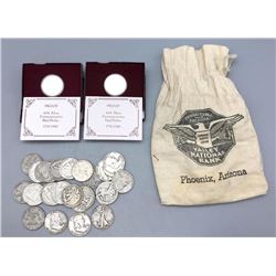 Approx. 28 Silver Half Dollars and Vintage Bank Bag