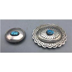 Two Sterling Silver and Turquoise Buckles