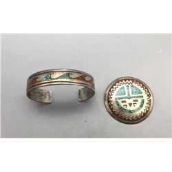 Vintage Chip Inlay Bracelet and Pin