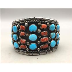 Turquoise and Coral CLuster Bracelet