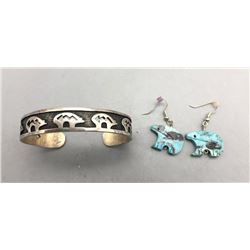 Hopi Bear Bracelet and Turquoise Bear Earrings