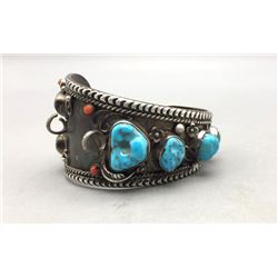 Vintage Offset Turquoise and Coral Watch Bracelet