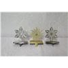Image 2 : Qty 3 Neiman Marcus Stocking Hooks - Intricate Snowflakes 6" Height