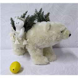 Furry Polar Bear w/ 2 Saddle Bags with Toys, Animals & Pine 13" Ht.