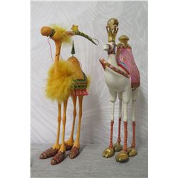 Qty 2 Camel Figurines: White Porcelain & Yellow w/ Maker's Mark PB 10 - 11" Tall