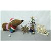 Image 1 : Christmas Tree 15" Tall, Star Ornament, Sledding Bear Family & Dog Décor