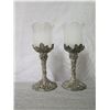 Image 2 : Qty 2 Arthur Court 1986 Metal Candle Holders w/ Frosted Glass 6.5" Height