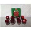 Image 2 : Qty 8 Carved Metal & Burgundy Glass Votive Holders & Box of Scented Candles