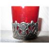 Image 8 : Qty 8 Carved Metal & Burgundy Glass Votive Holders & Box of Scented Candles