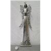Image 1 : Tall Metal Angel Figurine w/ Clear Stone Wings & Skirt, 26" Tall