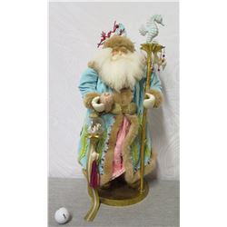 Hawaiian Santa w/ Pearls, Shells & Seahorse Staff, 25" Tall