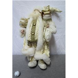 Santa in Gold Coat w/ Fur Trim & Presents 25" Tall