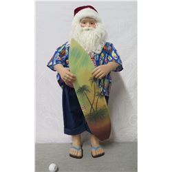 Hawaiian Santa in Aloha Wear & Slippers w/ Surfboard ,36" Tall