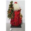 Image 1 : Santa in Red Leaf Print Cape Holding Tree & Presents, 26" Tall