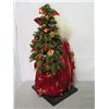 Image 8 : Santa in Red Leaf Print Cape Holding Tree & Presents, 26" Tall