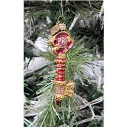 Jay Strongwater Christmas Tree Ornament Beaded Red Key 3.5" Long